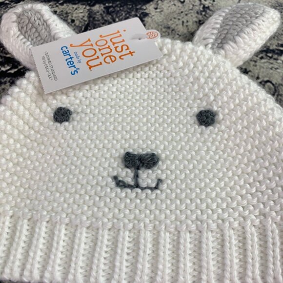 Carter's Just One You Infant One Size Easter Bunny Ears Hat Knit Crochet White - Picture 2 of 7